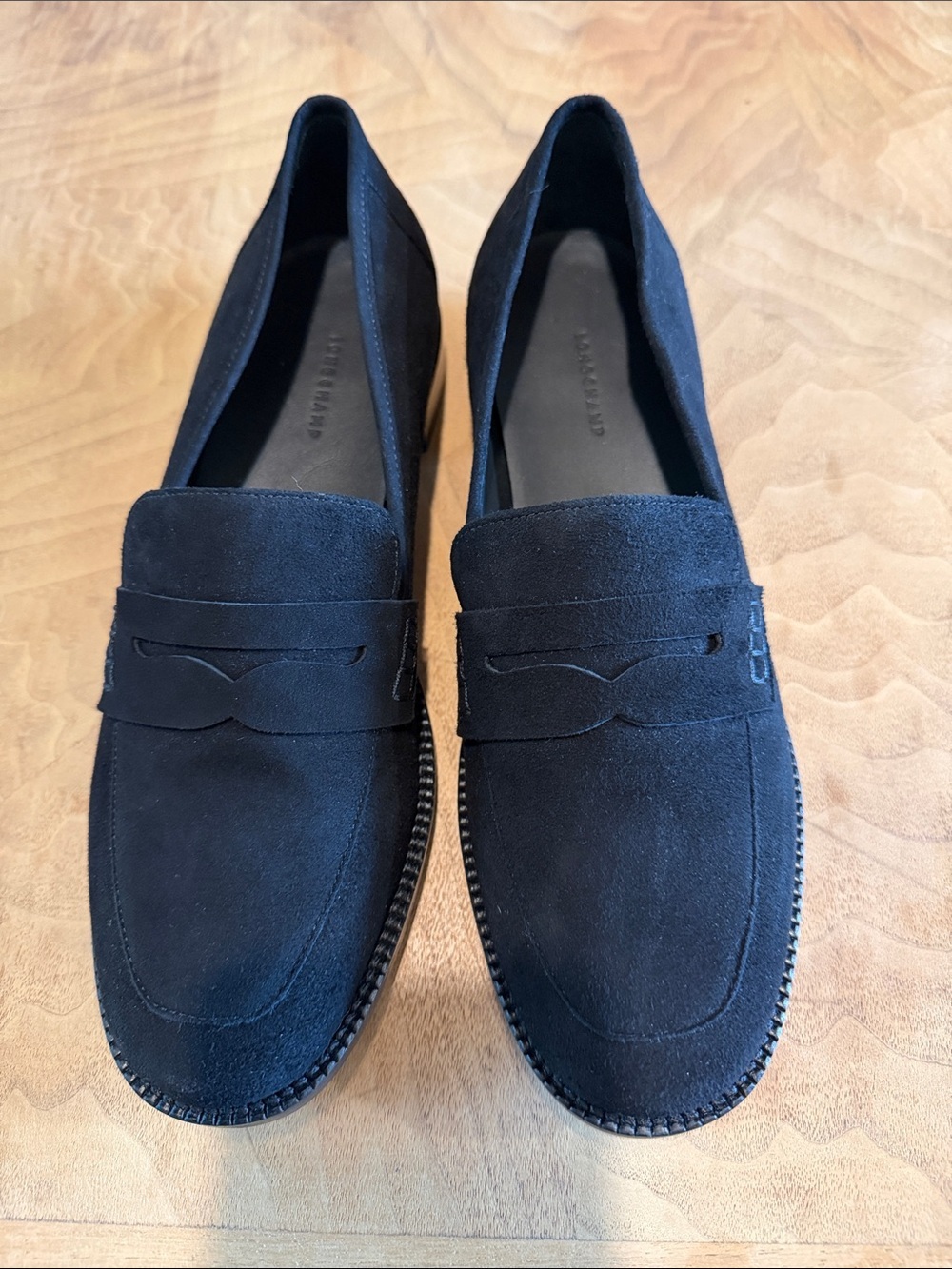 Longchamp Penny Loafers Black Suede Size 39